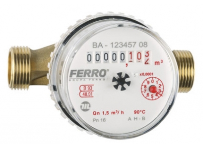 Vodomer 3/4" bytový  Qn 2,5 90° -130mm tepla voda